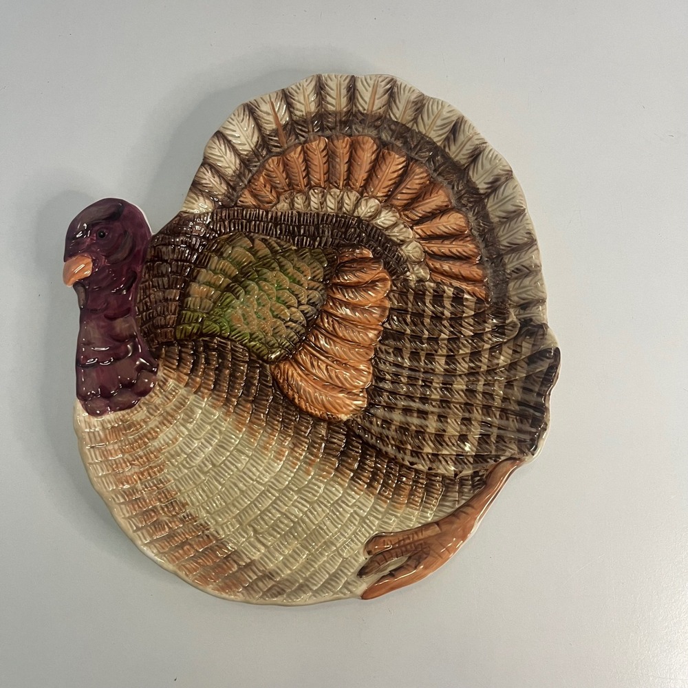 Department 56 Turkey Thanksgiving Ceramic Serving Plate Brown Orange 8.5 IN